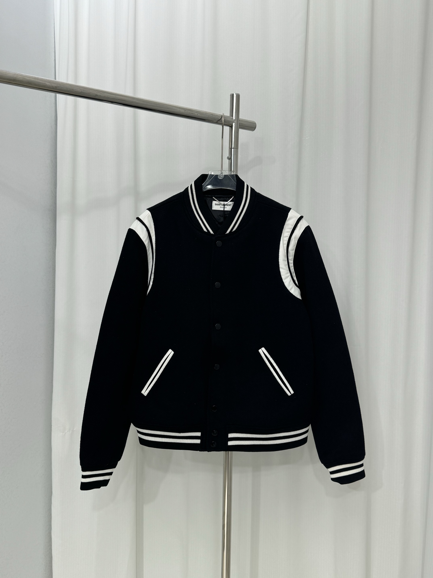 Yves Saint Laurent Wool and Leather Baseball Jacket - Classic Style