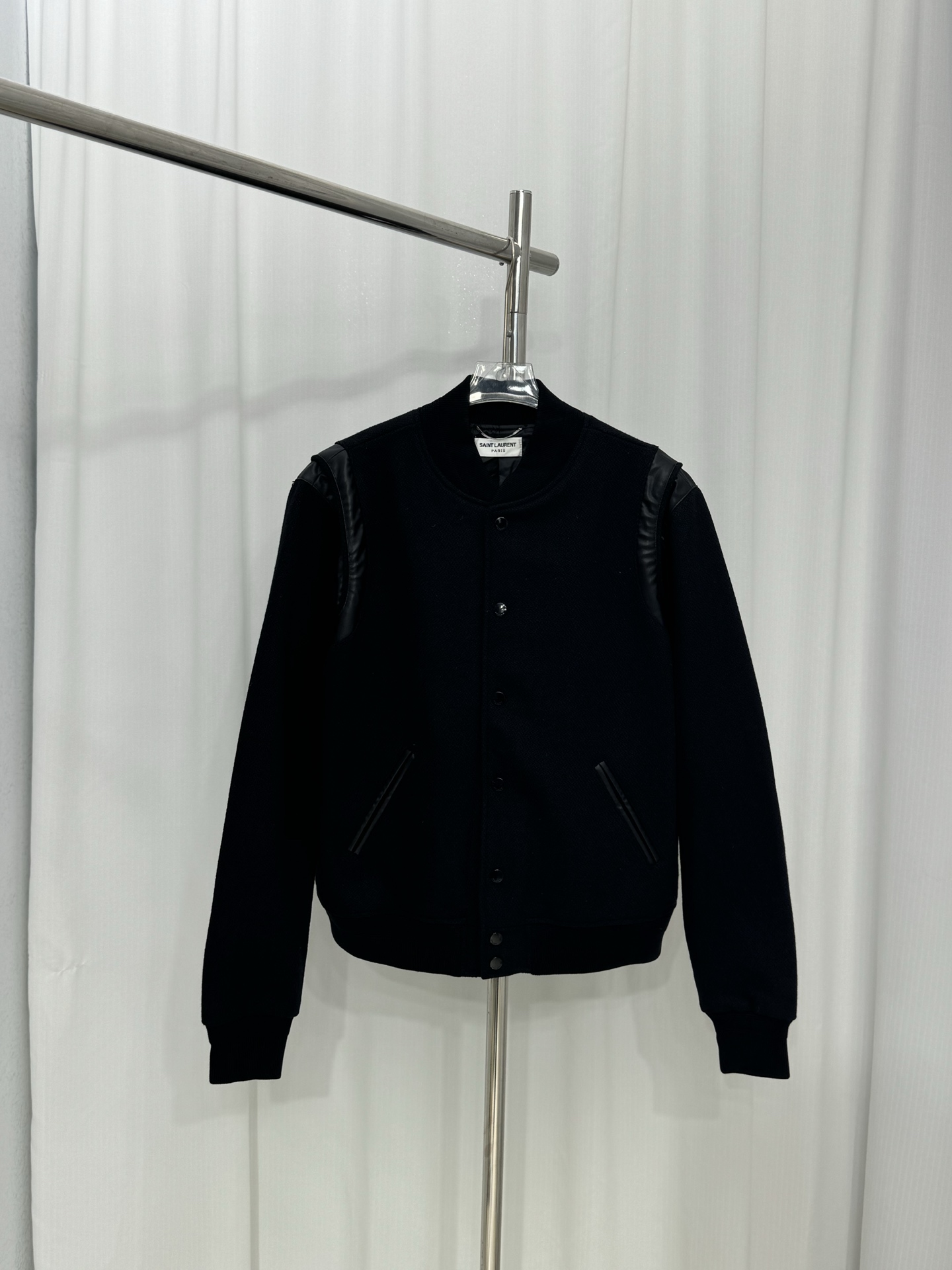 Yves Saint Laurent Wool & Leather Classic Baseball Jacket - Slim Fit
