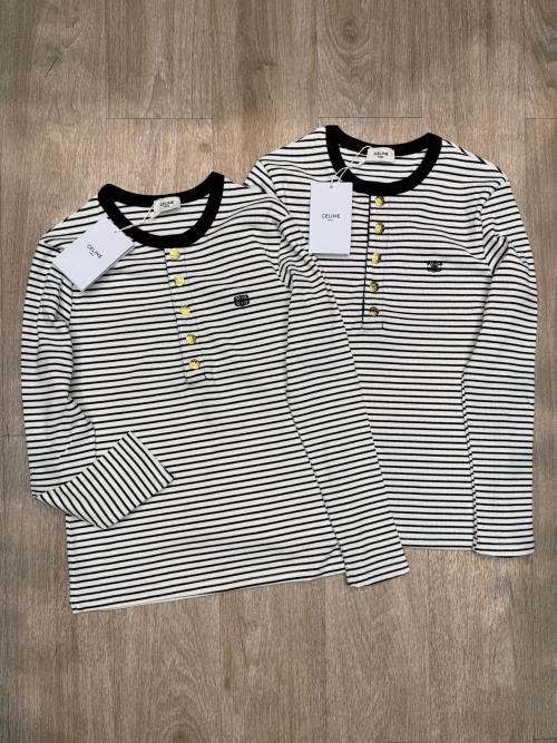 Celine 25SS Striped Long Sleeve T-Shirt with Embroidered Logo for Women 1 Celine 25SS Striped Long Sleeve T-Shirt with Embroidered Logo for Women