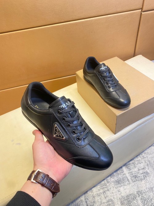 Prada Men's Black Leather Lace-Up Sneakers, Premium Quality, Sizes 38-44 1 Prada Men's Black Leather Lace-Up Sneakers, Premium Quality, Sizes 38-44