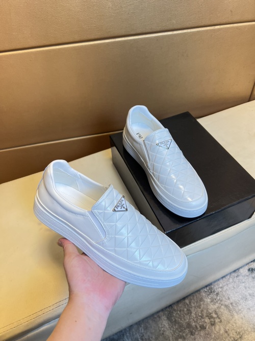 Prada Men's White Leather Slip-On Sneakers Luxury Designer Casual Shoes 1 Prada Men's White Leather Slip-On Sneakers Luxury Designer Casual Shoes