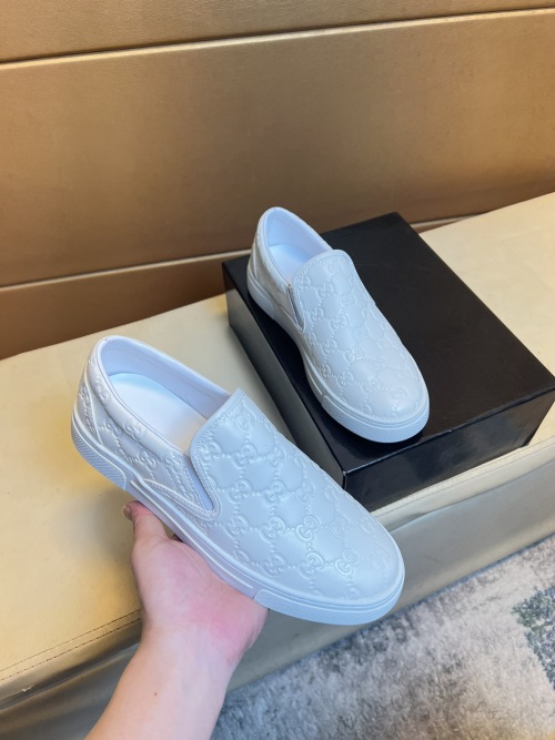 Gucci Men's White Embossed GG Leather Slip-On Sneakers, Size 38-44 1 Gucci Men's White Embossed GG Leather Slip-On Sneakers, Size 38-44