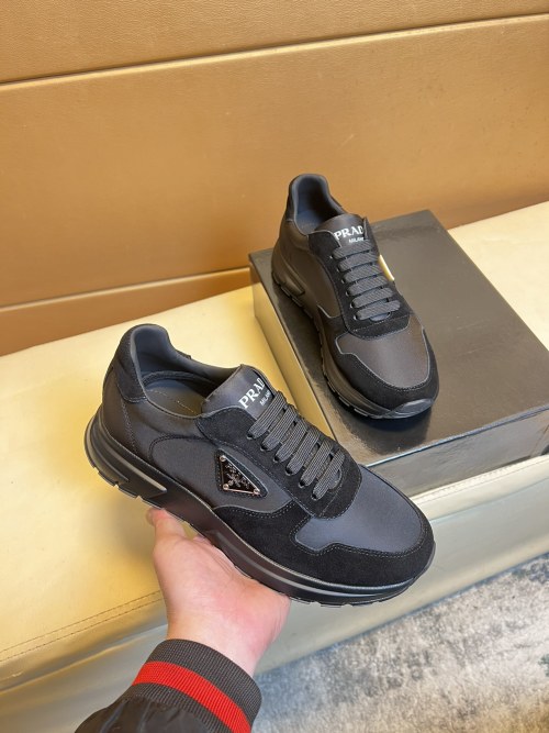 Prada Men's Black Leather & Fabric Low-Top Sneakers - Size 38-44 1 Prada Men's Black Leather & Fabric Low-Top Sneakers - Size 38-44