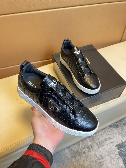 Prada Men's Black Leather Slip-On Sneakers, Modern Style, Size 38-44 1 Prada Men's Black Leather Slip-On Sneakers, Modern Style, Size 38-44