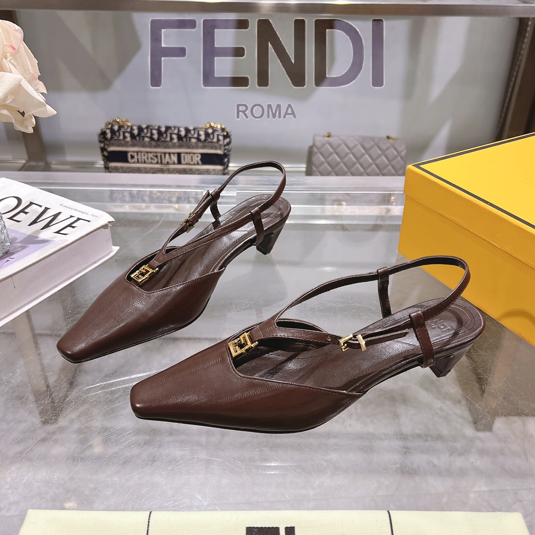 Fendi FFold Eel Skin Square Toe Slingback Heels Sandals with FF Detailing