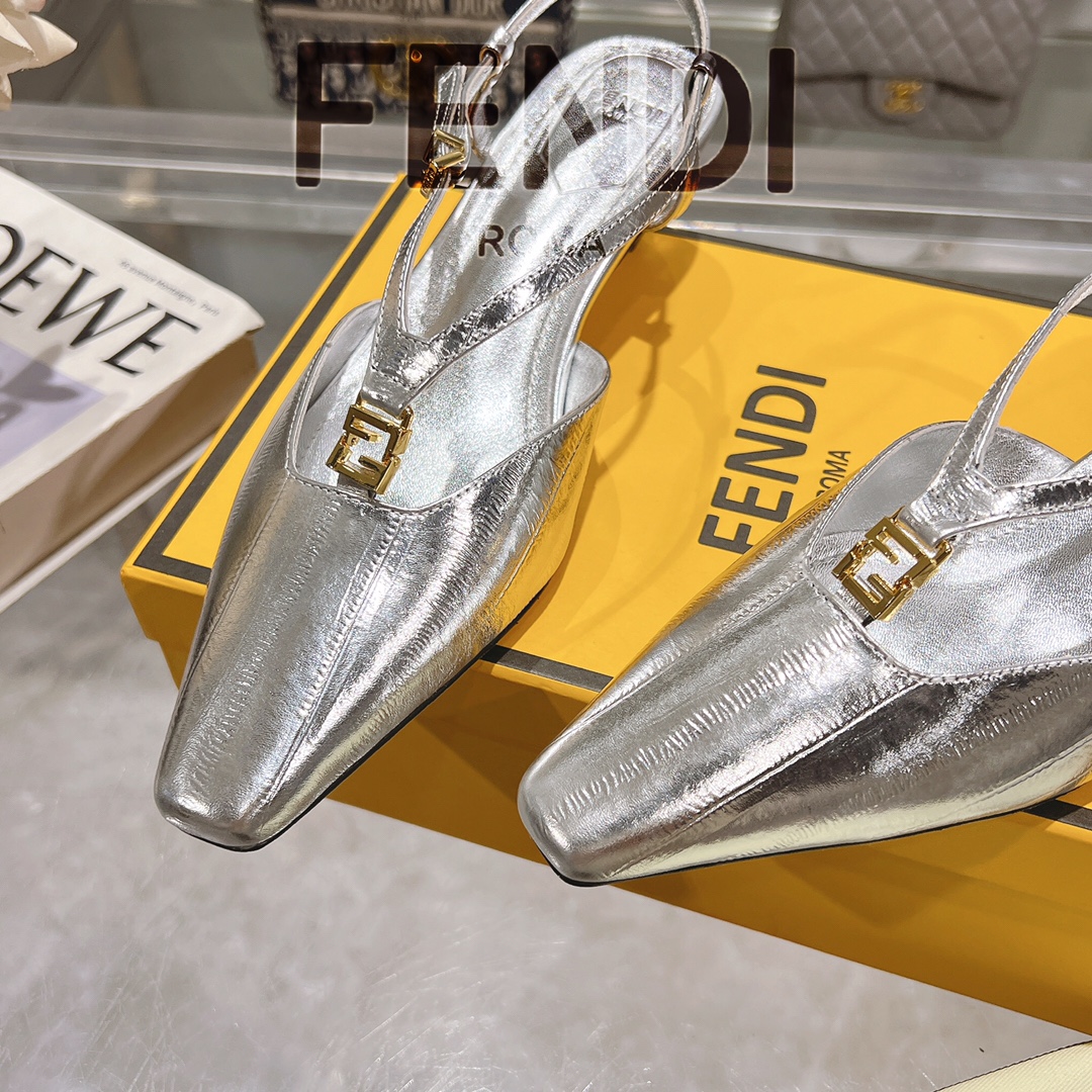 Fendi FFold Square-Toe Slingback Heels in Metallic Eel Skin Leather 9 i1732952478 1169 0