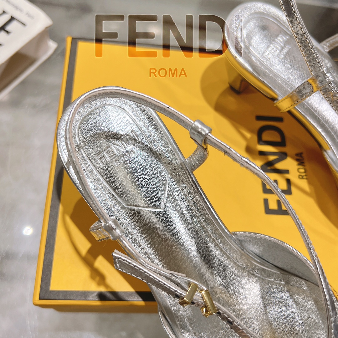 Fendi FFold Square-Toe Slingback Heels in Metallic Eel Skin Leather 10 i1732952478 2825 0