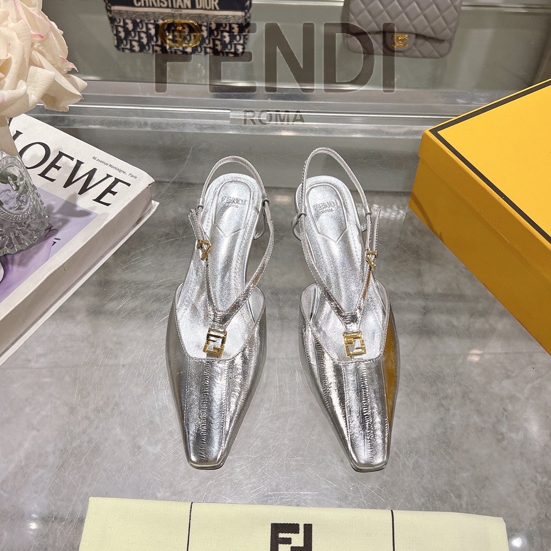 Fendi FFold Square-Toe Slingback Heels in Metallic Eel Skin Leather 3 i1732952478 3665 0