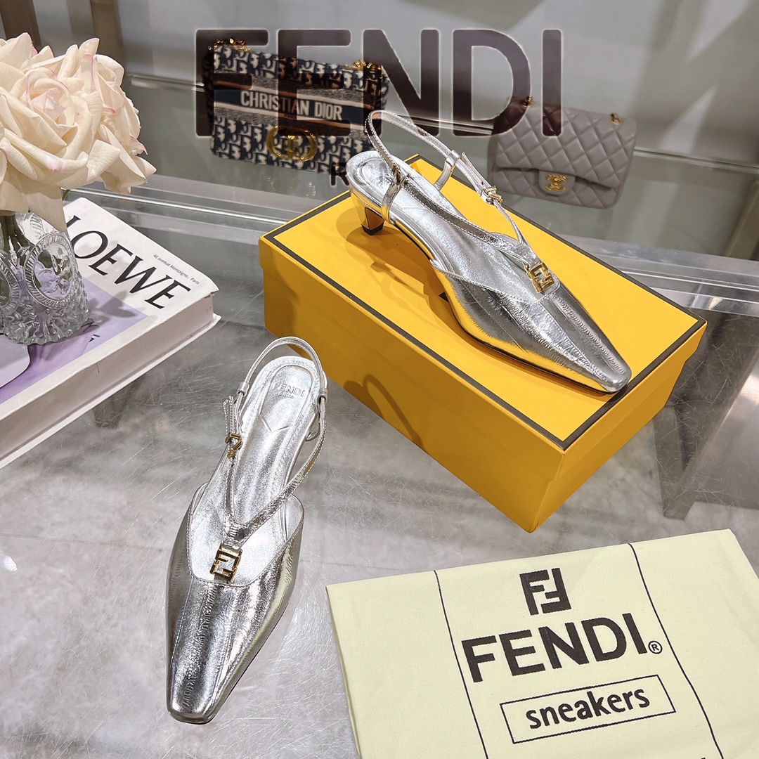 Fendi FFold Square-Toe Slingback Heels in Metallic Eel Skin Leather 5 i1732952478 6356 0