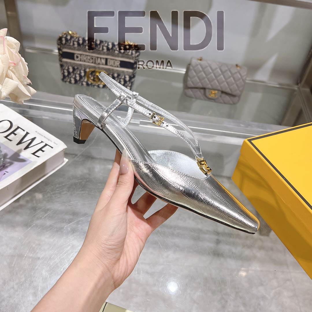 Fendi FFold Square-Toe Slingback Heels in Metallic Eel Skin Leather 7 i1732952478 8967 0