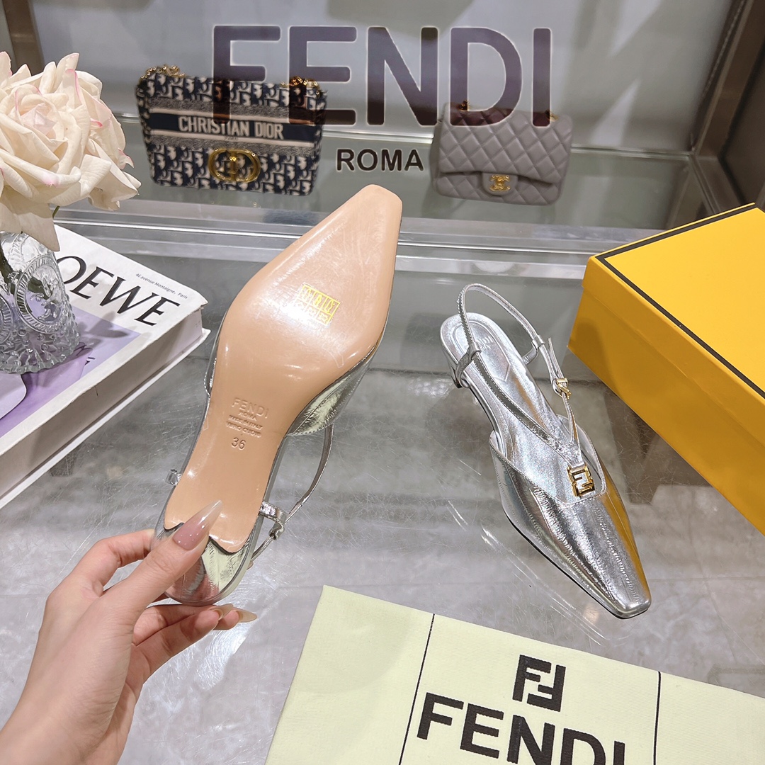 Fendi FFold Square-Toe Slingback Heels in Metallic Eel Skin Leather 8 i1732952478 9633 0