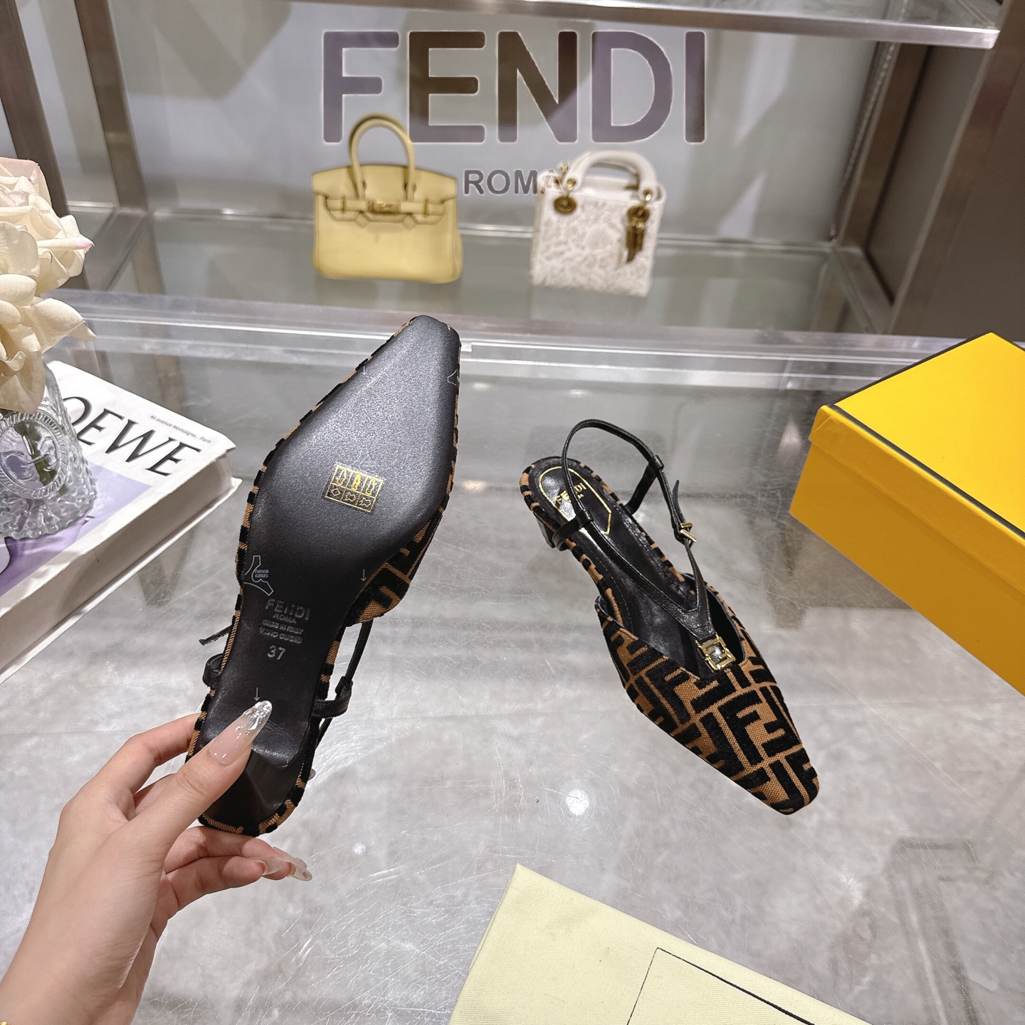 Fendi FFold Square-Toe Slingback Chenille Heels with FF Accent 9 i1743239150101 1832 0 7