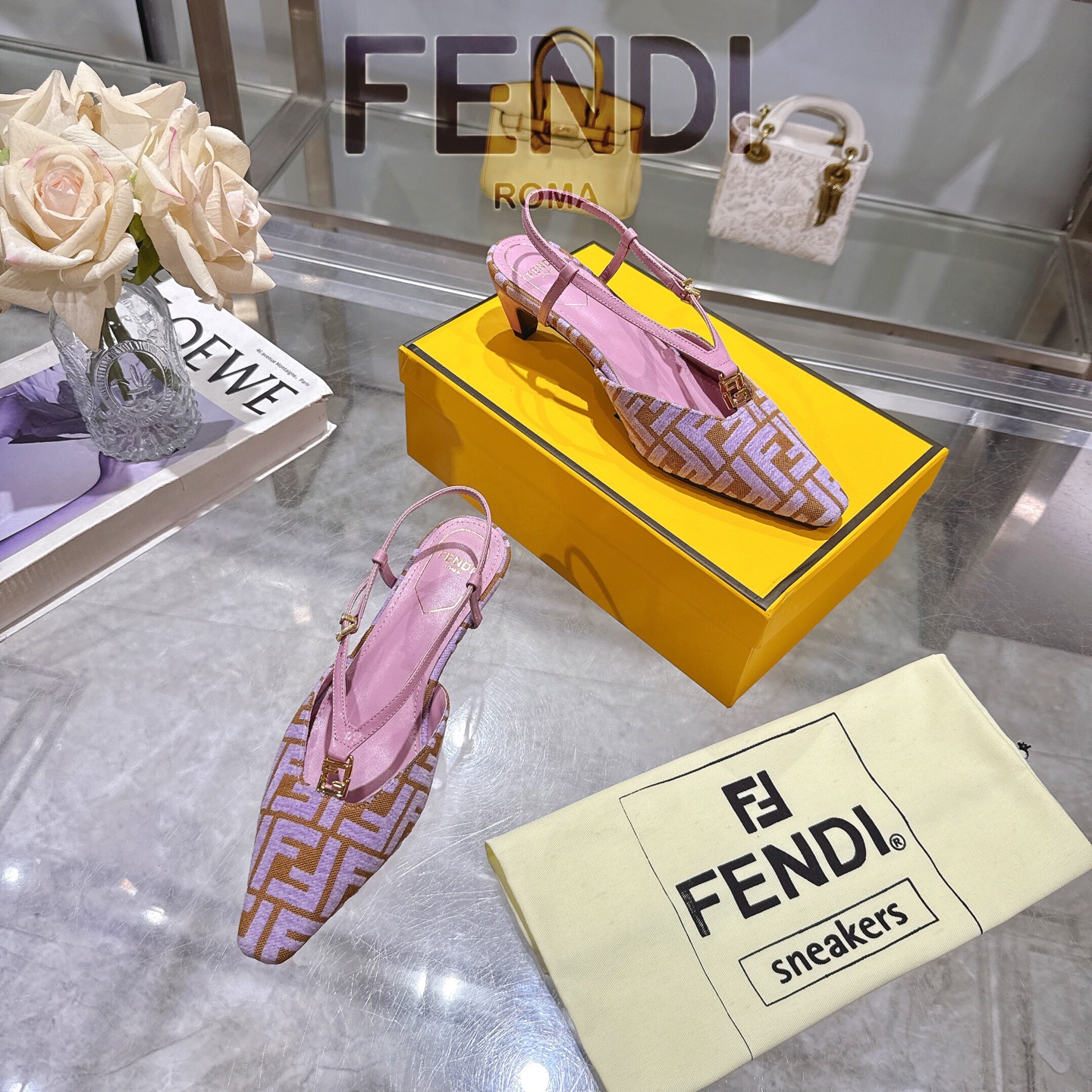Fendi FFold Square-Toe Chenille Slingback Heels | High-End Designer Sandals 5 i1743239182579 3380 0 8