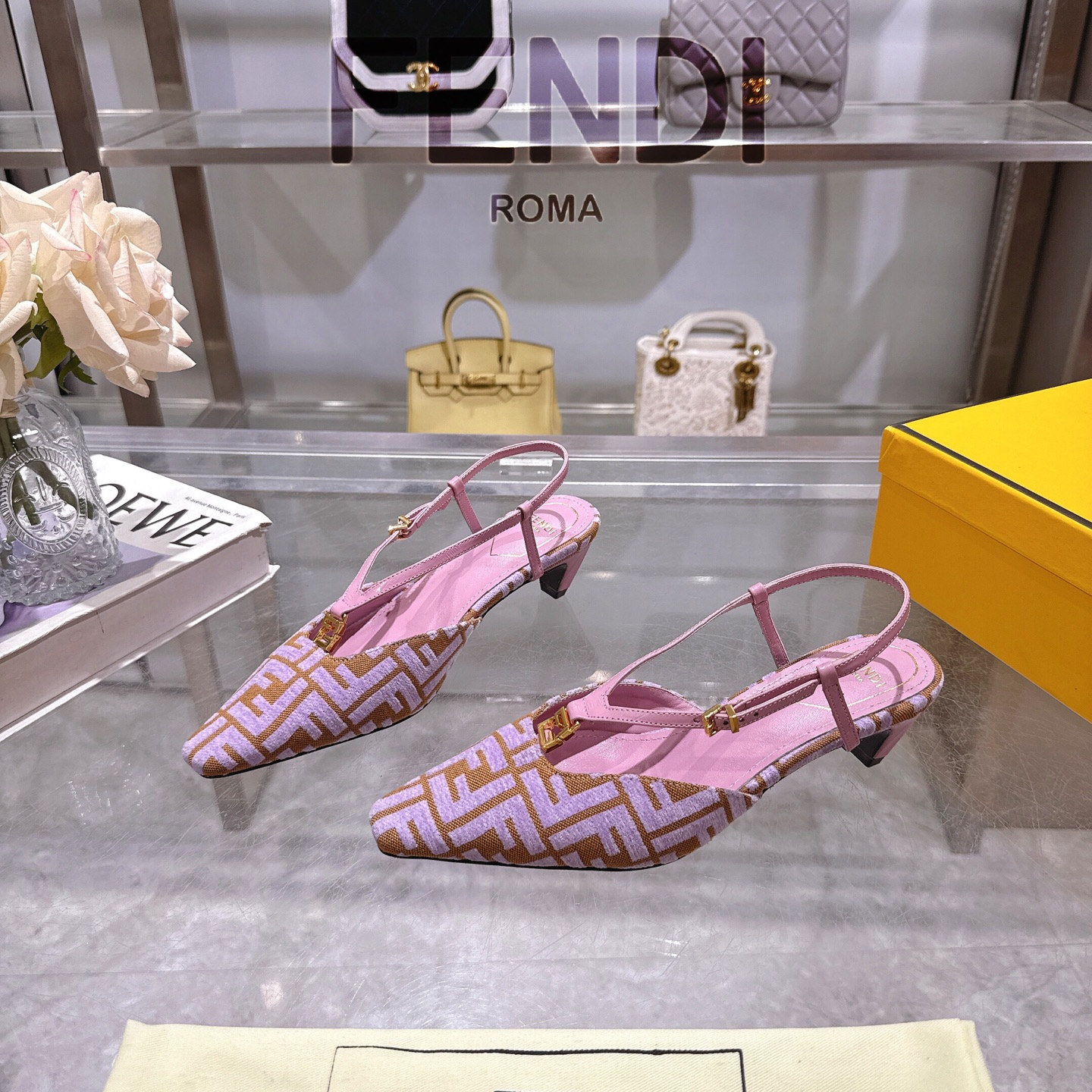 Fendi FFold Square-Toe Chenille Slingback Heels | High-End Designer Sandals 2 i1743239183026 6474 0 2