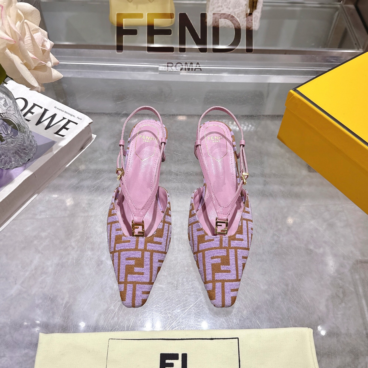 Fendi FFold Square-Toe Chenille Slingback Heels | High-End Designer Sandals 3 i1743239183390 2149 0 0