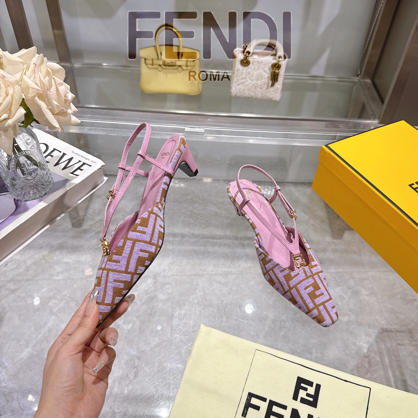 Fendi FFold Square-Toe Chenille Slingback Heels | High-End Designer Sandals 6 i1743239183844 8164 0 3