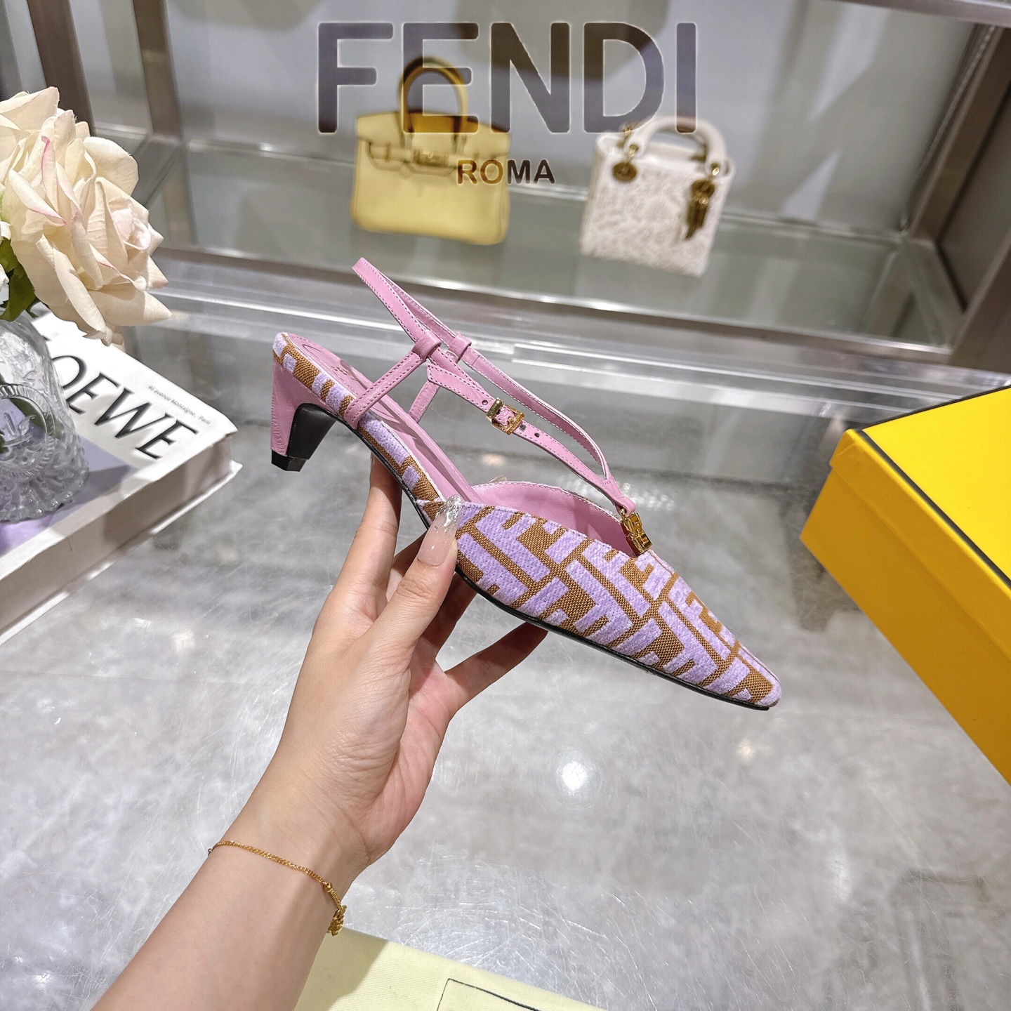 Fendi FFold Square-Toe Chenille Slingback Heels | High-End Designer Sandals 7 i1743239184317 5374 0 4