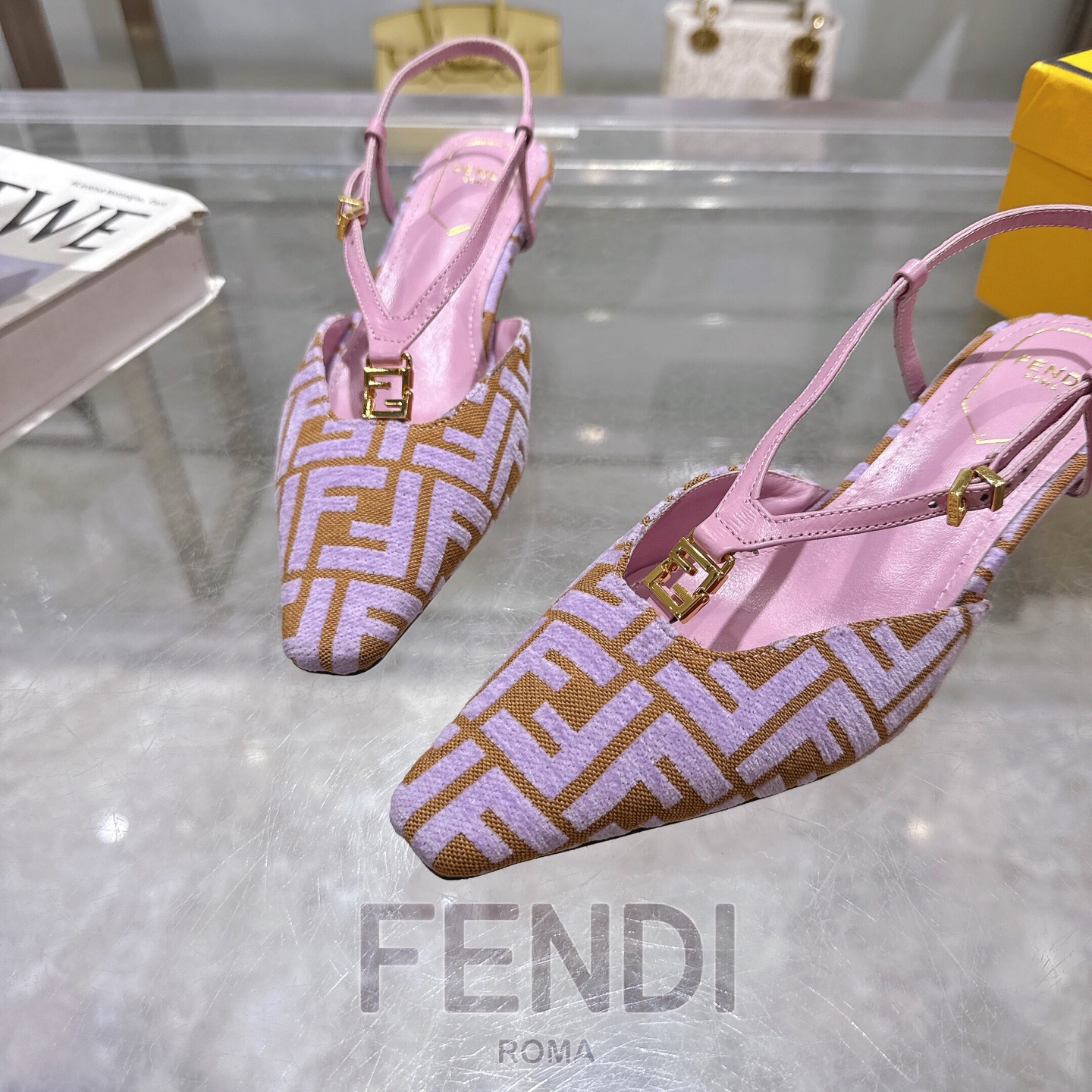 Fendi FFold Square-Toe Chenille Slingback Heels | High-End Designer Sandals 9 i1743239184767 5424 0 6