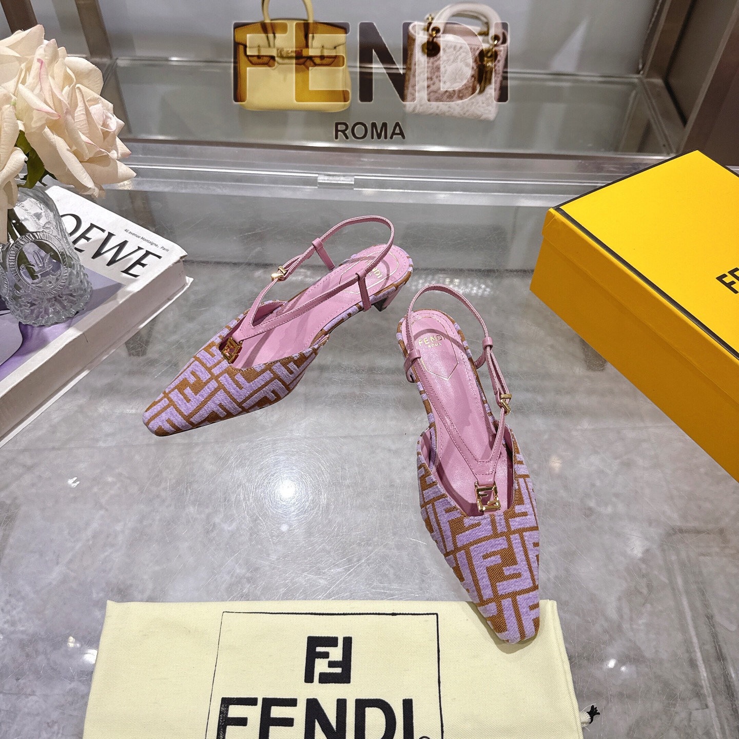 Fendi FFold Square-Toe Chenille Slingback Heels | High-End Designer Sandals 4 i1743239185154 2503 0 1