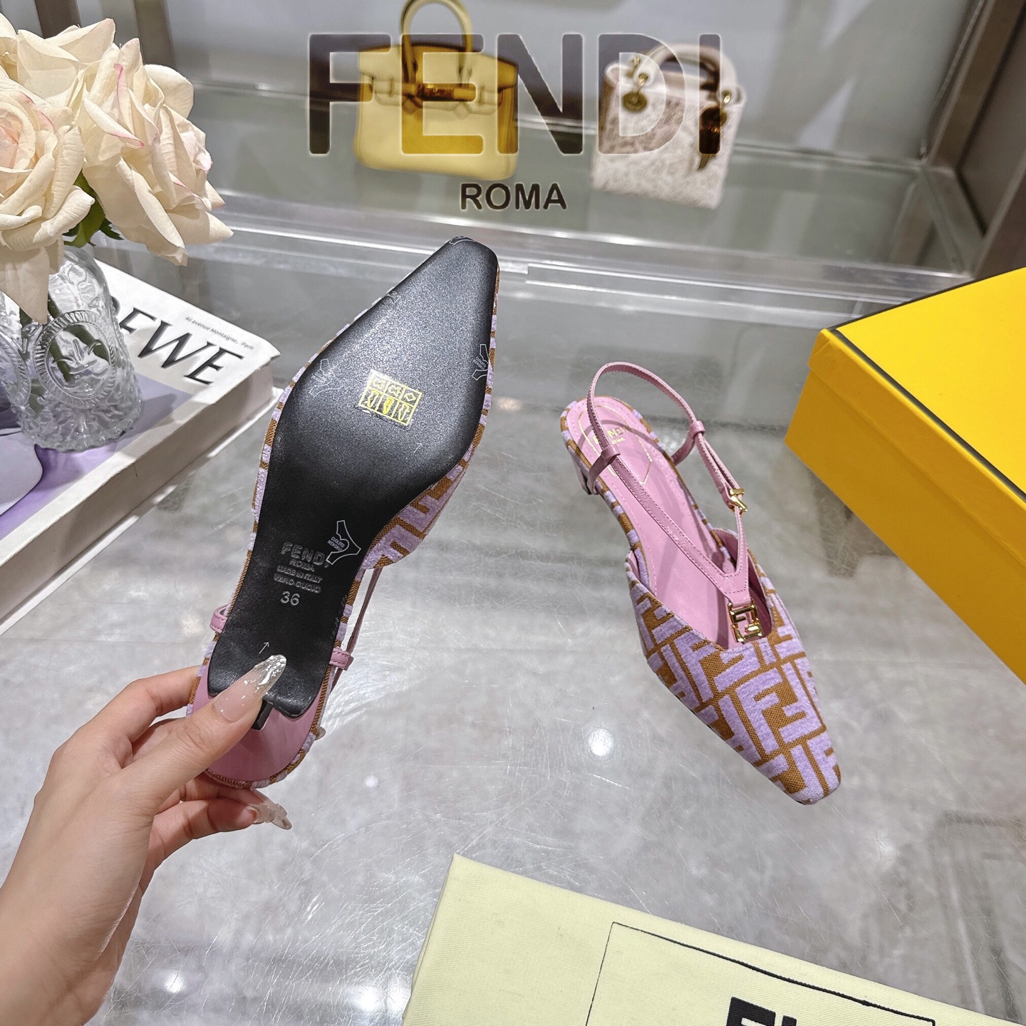 Fendi FFold Square-Toe Chenille Slingback Heels | High-End Designer Sandals 10 i1743239185591 4299 0 7