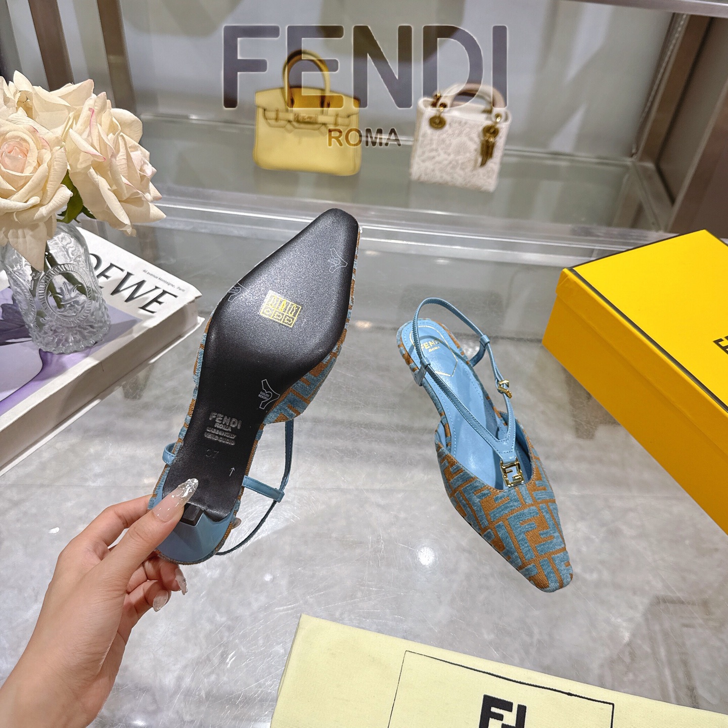 Fendi FFold Square-Toe Chenille Slingback Heels - Stylish & Comfortable 10 i1743239250196 9204 0 8