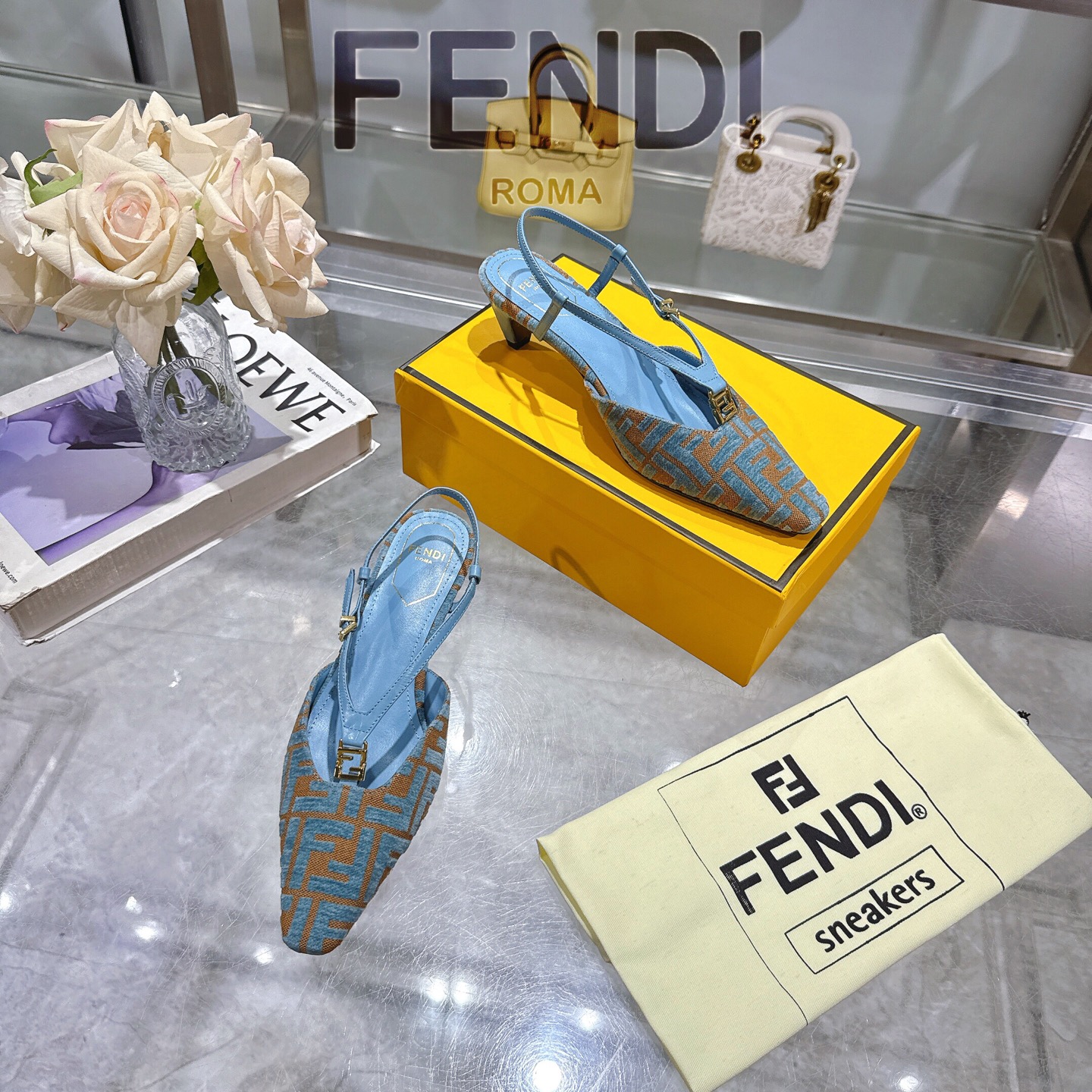 Fendi FFold Square-Toe Chenille Slingback Heels - Stylish & Comfortable 7 i1743239250593 7003 0 5