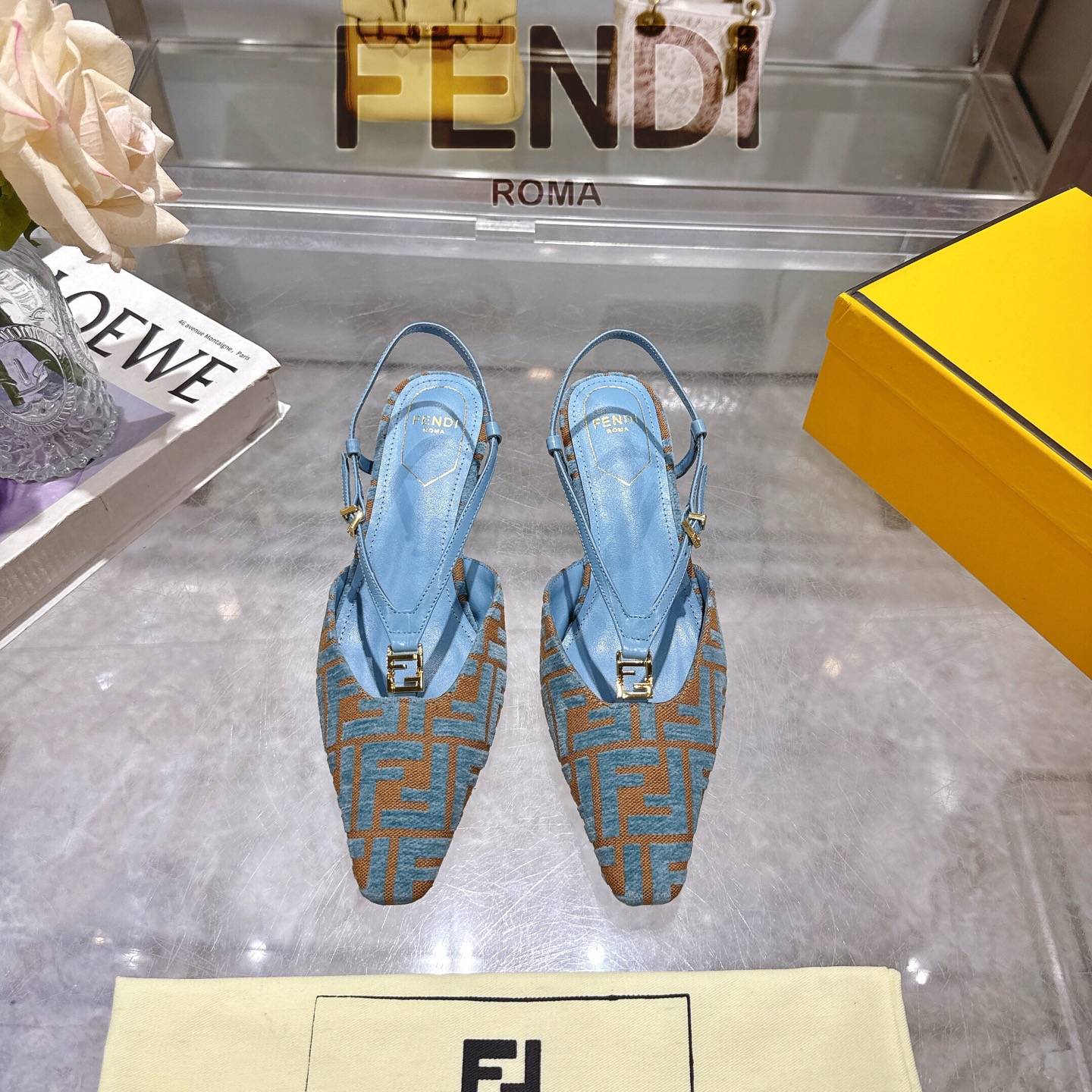 Fendi FFold Square-Toe Chenille Slingback Heels - Stylish & Comfortable 4 i1743239250981 9613 0 1