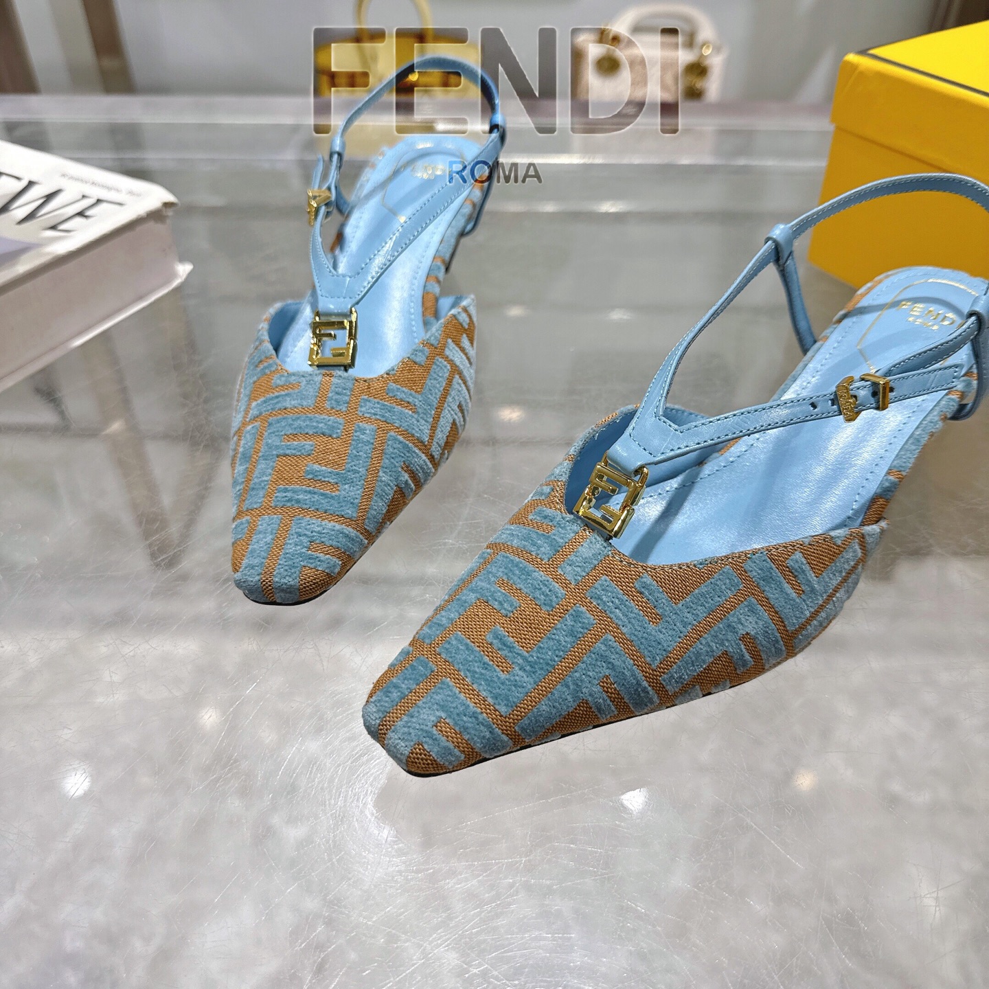 Fendi FFold Square-Toe Chenille Slingback Heels - Stylish & Comfortable 9 i1743239251933 4479 0 7