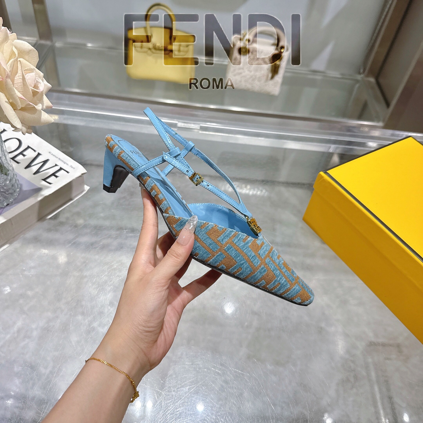 Fendi FFold Square-Toe Chenille Slingback Heels - Stylish & Comfortable 6 i1743239252889 2250 0 4