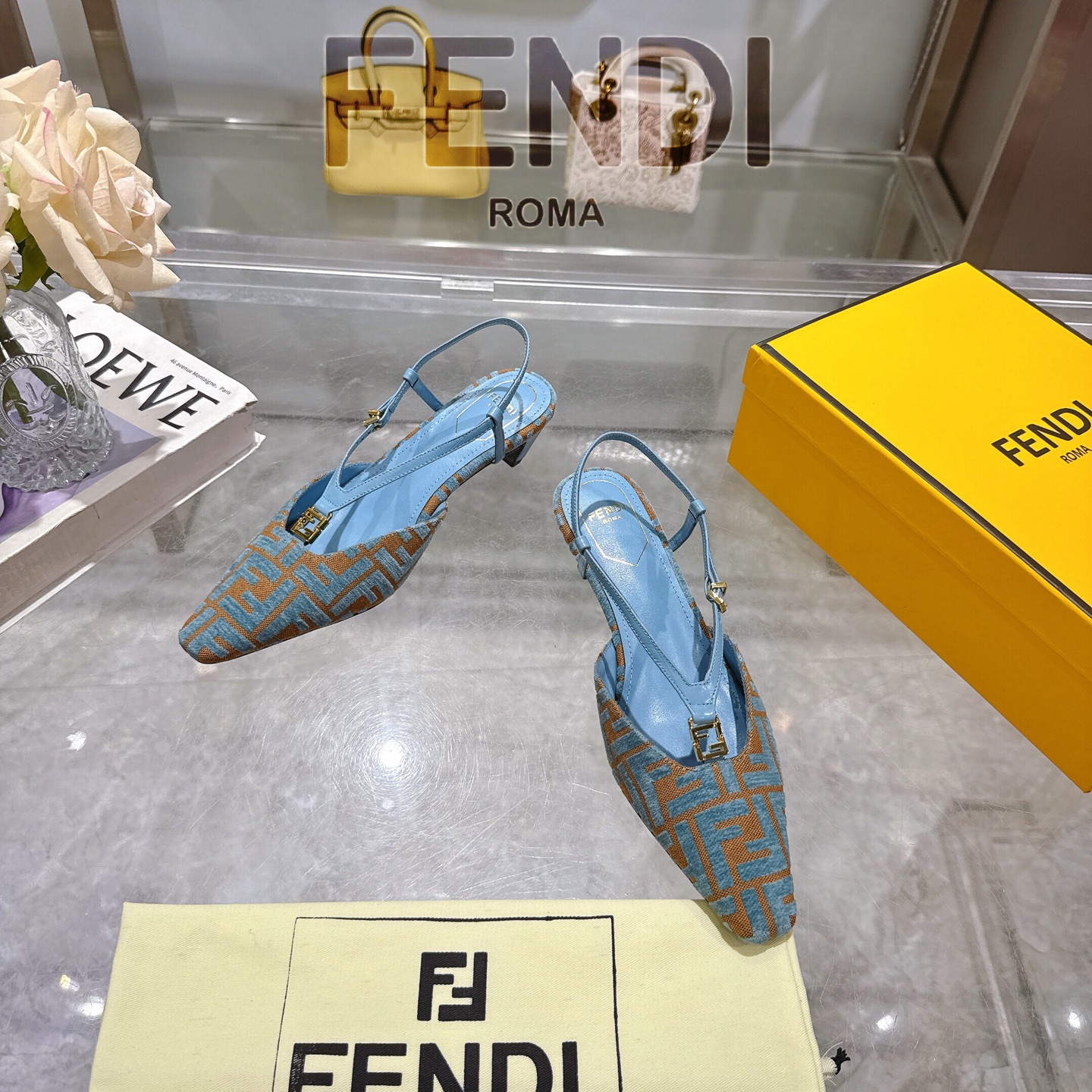 Fendi FFold Square-Toe Chenille Slingback Heels - Stylish & Comfortable 3 i1743239253383 4354 0 0