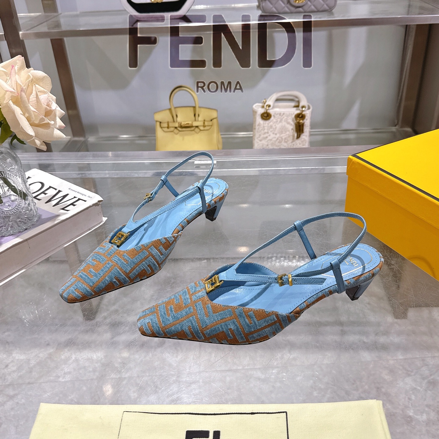 Fendi FFold Square-Toe Chenille Slingback Heels - Stylish & Comfortable 2 i1743239253823 2146 0 2