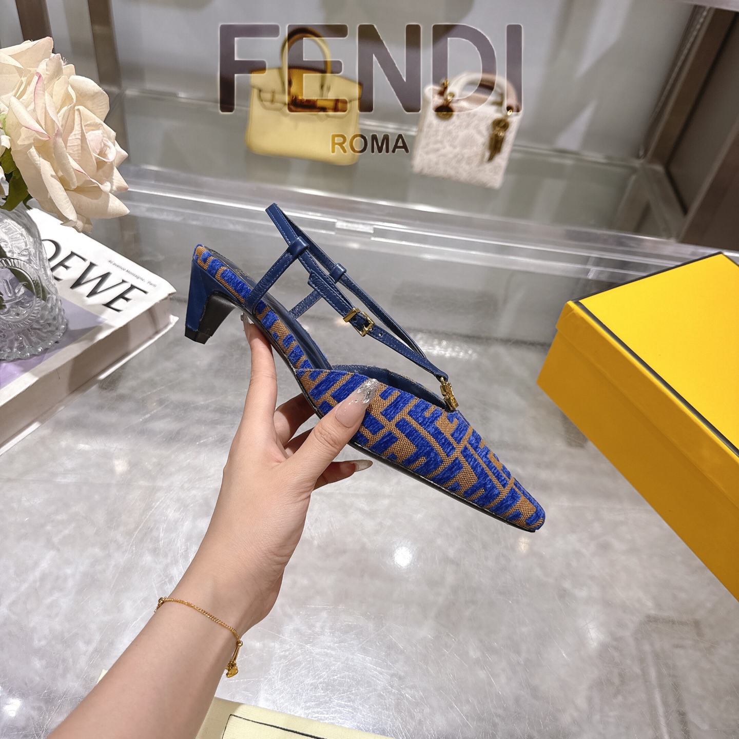 Fendi FFold Chenille Square Toe Slingback Heels with FF Detail 6 i1743239283559 8690 0 4