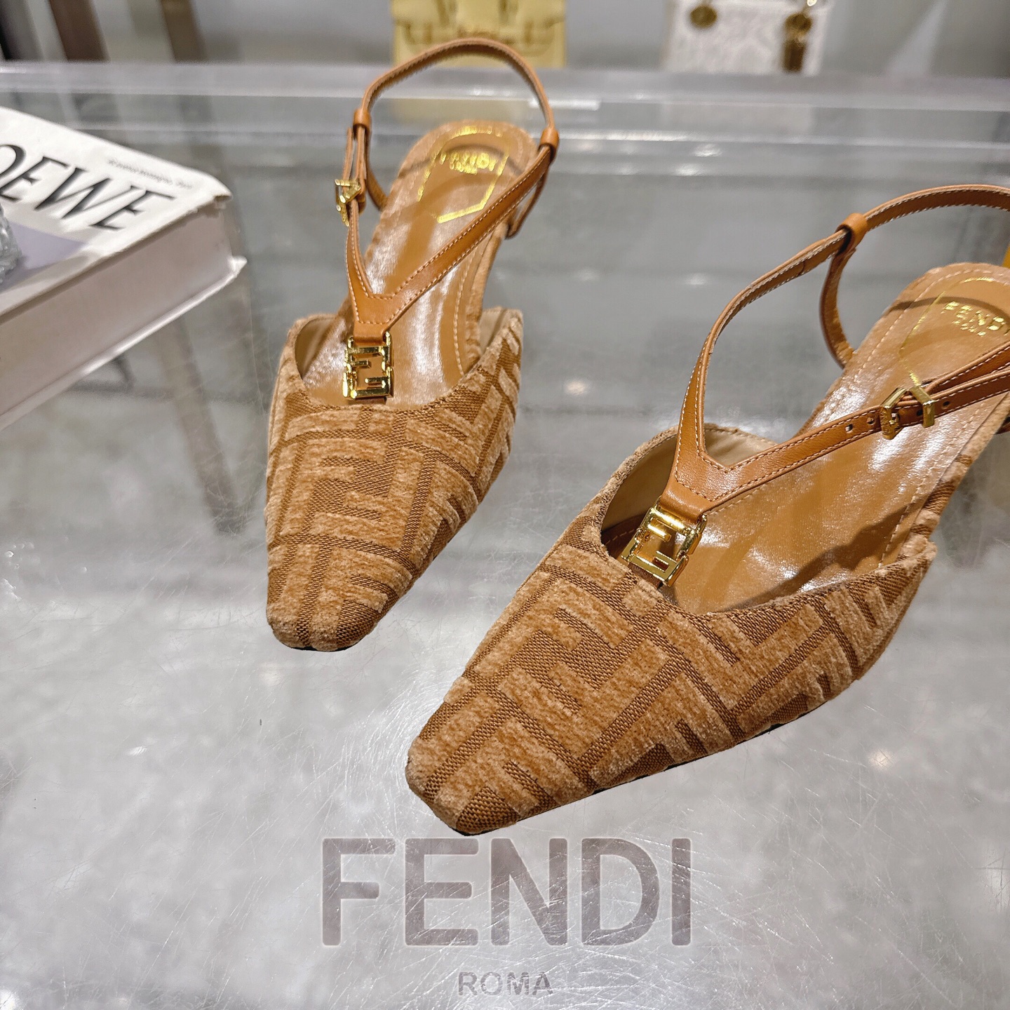 Fendi FFold Chenille Slingback Heels - Square Toe, 5cm Heel Height 9 i1743239346400 1908 0 7