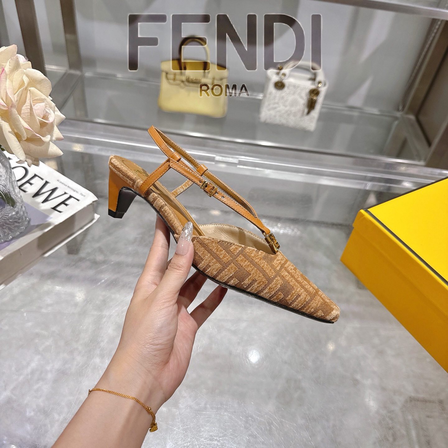 Fendi FFold Chenille Slingback Heels - Square Toe, 5cm Heel Height 7 i1743239346863 672 0 5