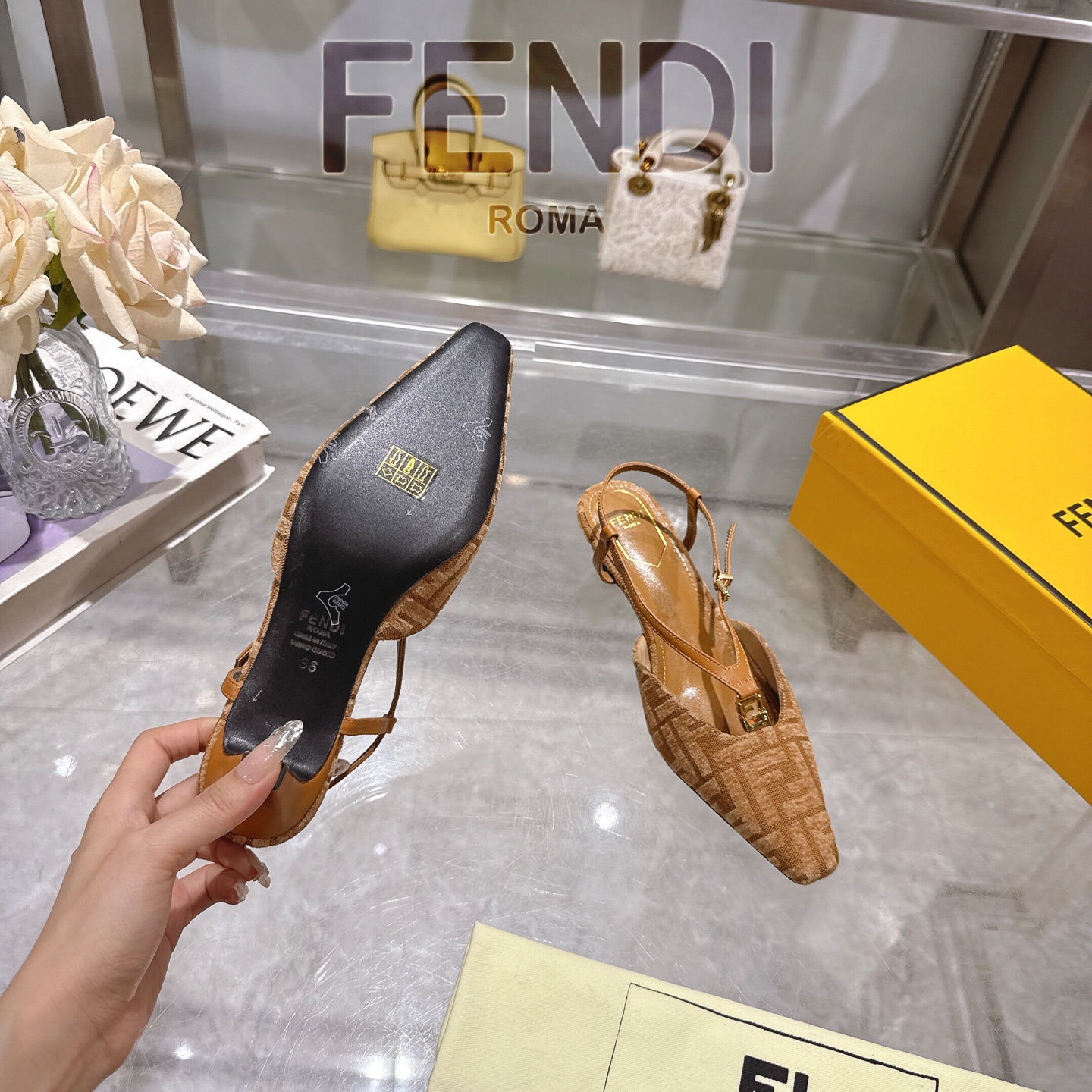 Fendi FFold Chenille Slingback Heels - Square Toe, 5cm Heel Height 10 i1743239348641 4753 0 8