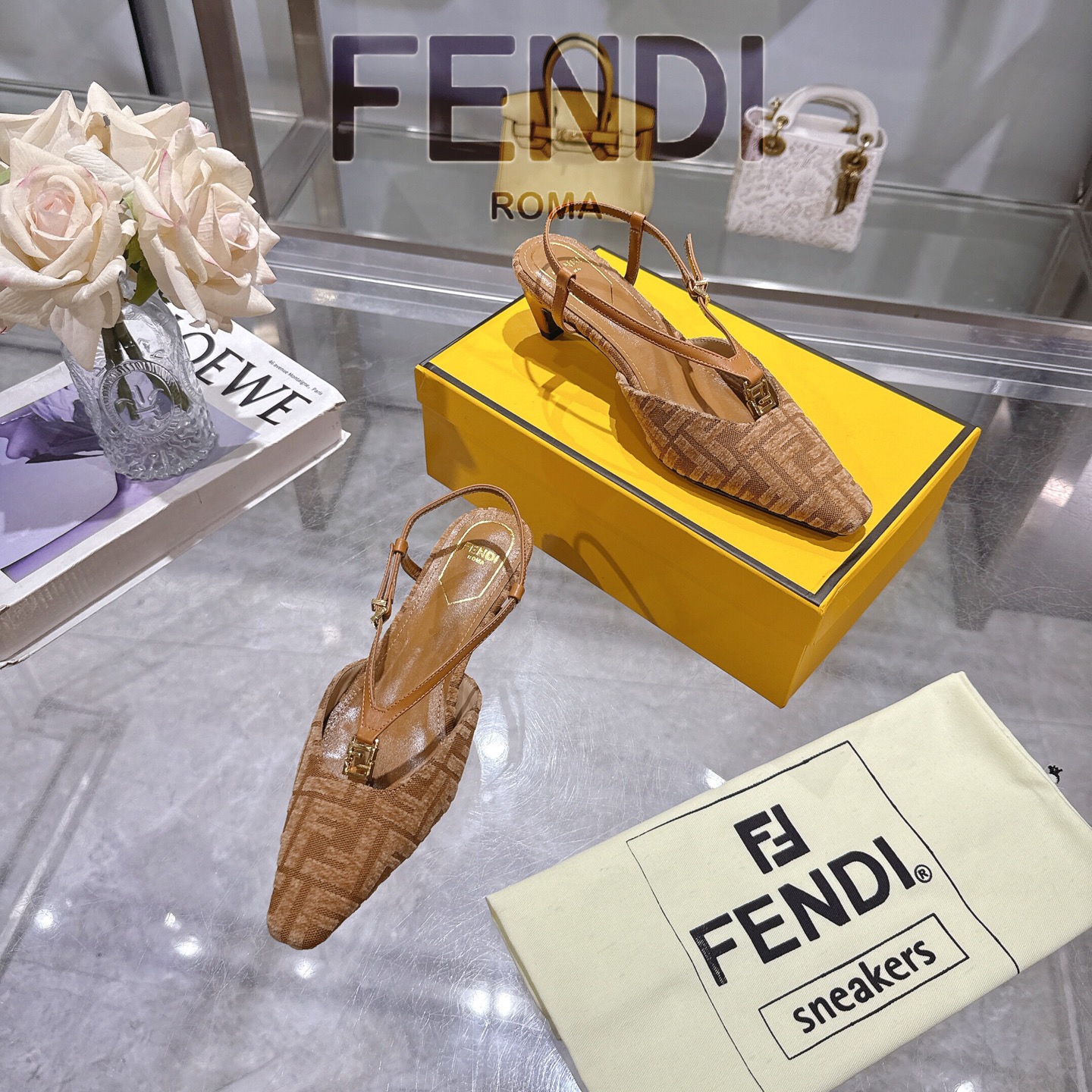 Fendi FFold Chenille Slingback Heels - Square Toe, 5cm Heel Height 4 i1743239349026 618 0 3