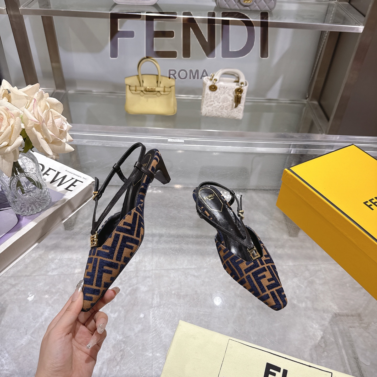 Fendi FFold Square-Toe Chenille Slingback Heels, Designer Style 5 i1743239378369 4387 0 2