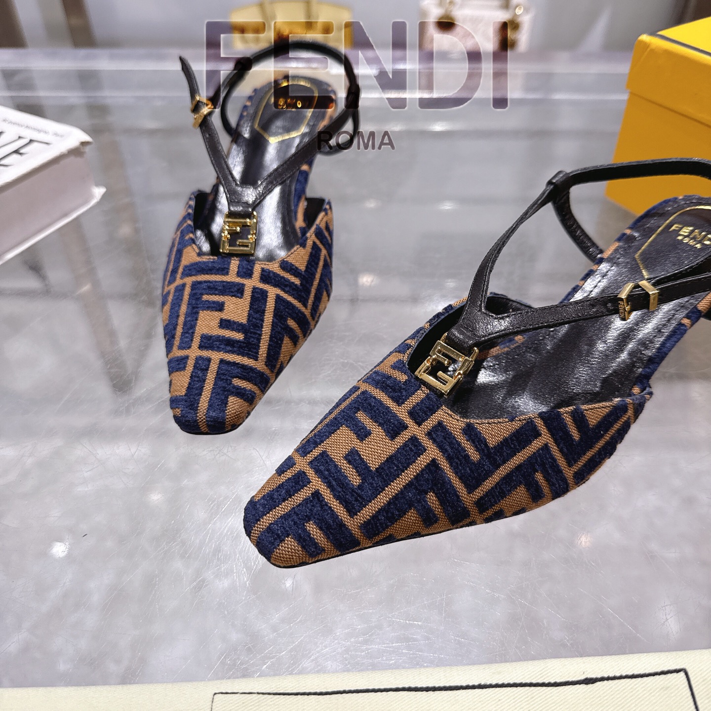 Fendi FFold Square-Toe Chenille Slingback Heels, Designer Style 9 i1743239379605 3623 0 7