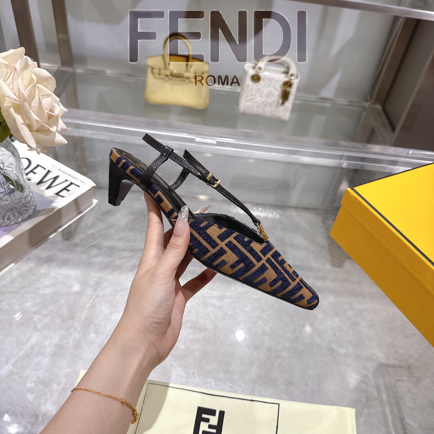 Fendi FFold Square-Toe Chenille Slingback Heels, Designer Style 7 i1743239380384 6712 0 5
