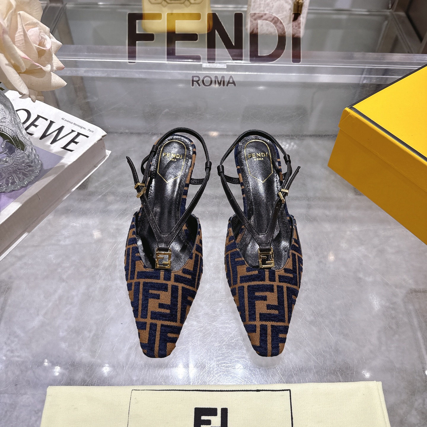 Fendi FFold Square-Toe Chenille Slingback Heels, Designer Style 3 i1743239380791 8413 0 0