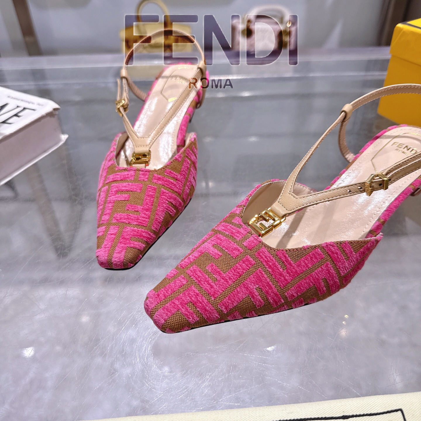 Fendi FFold Square-Toe Chenille Slingback Heels with FF Hardware 9 i1743239410076 2724 0 7