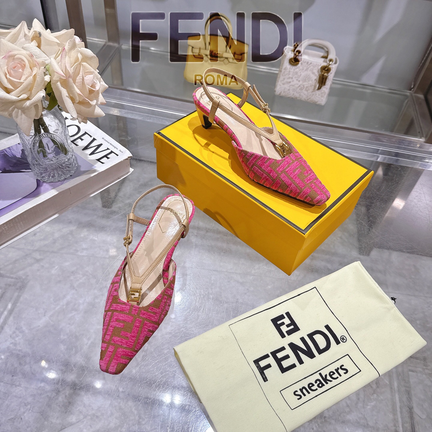 Fendi FFold Square-Toe Chenille Slingback Heels with FF Hardware 6 i1743239410462 8106 0 4