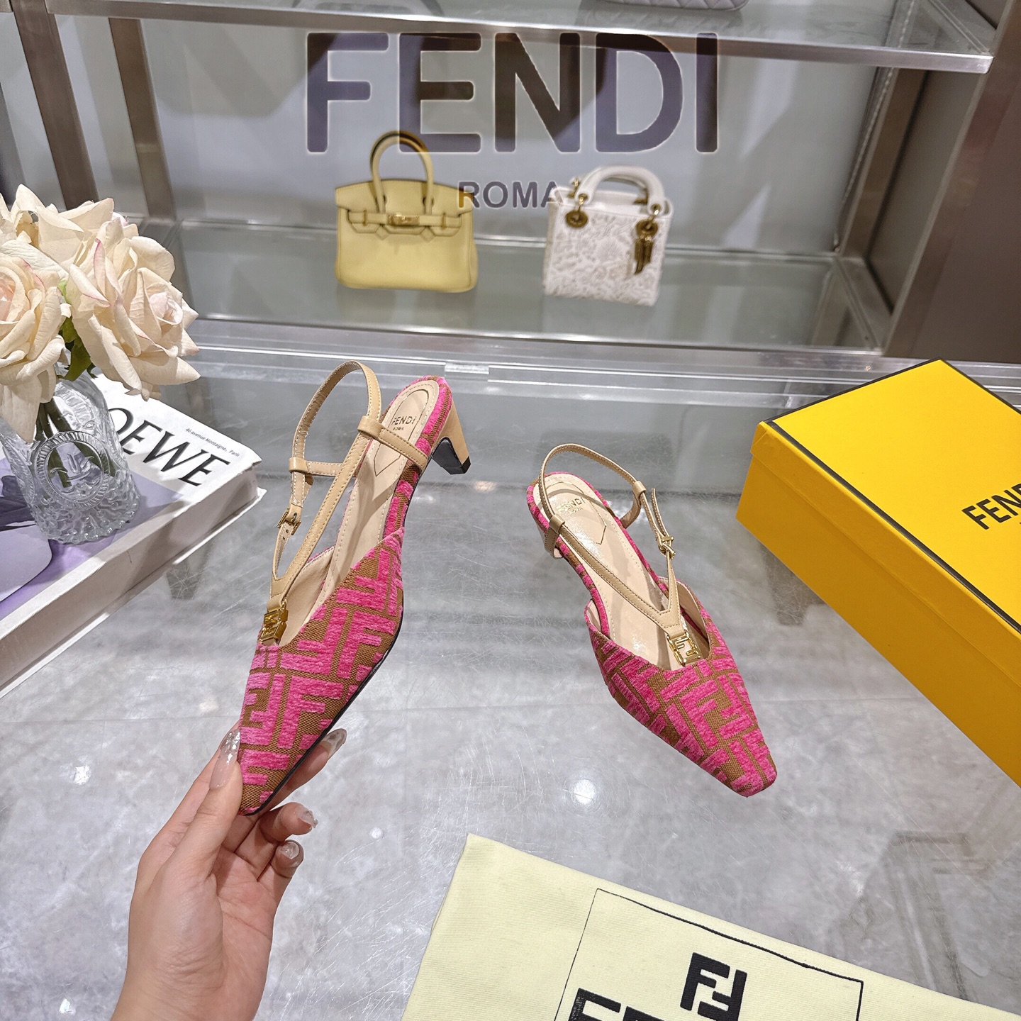 Fendi FFold Square-Toe Chenille Slingback Heels with FF Hardware 5 i1743239412653 4367 0 3