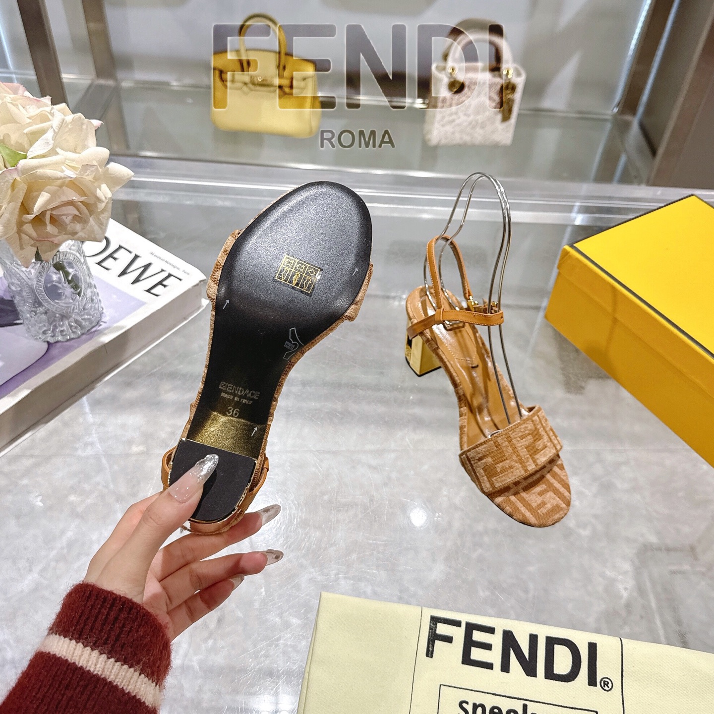 Fendi Delfina Ankle Strap Heeled Sandal with FF Detail - Designer Shoes 8 i1743601651384 513 0 6