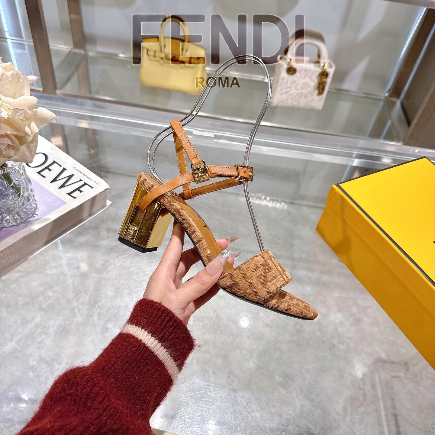 Fendi Delfina Ankle Strap Heeled Sandal with FF Detail - Designer Shoes 2 i1743601651905 6247 0 4