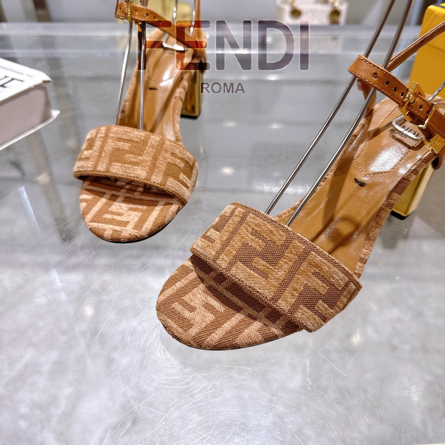 Fendi Delfina Ankle Strap Heeled Sandal with FF Detail - Designer Shoes 9 i1743601653228 639 0 7