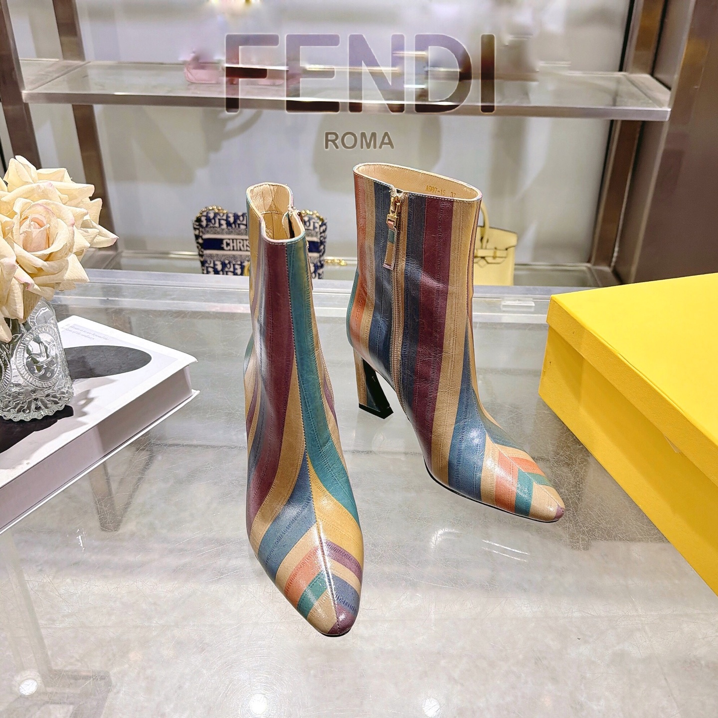 Fendi Colibrì Striped Ankle Boots