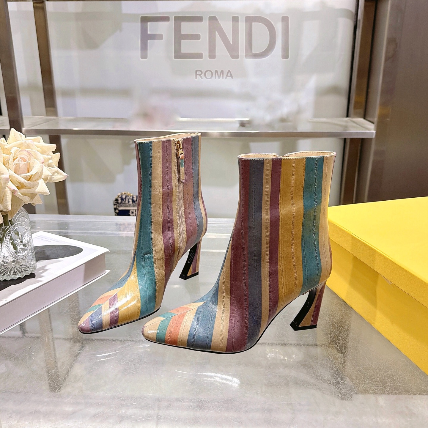 Fendi Colibrì Striped Ankle Boots