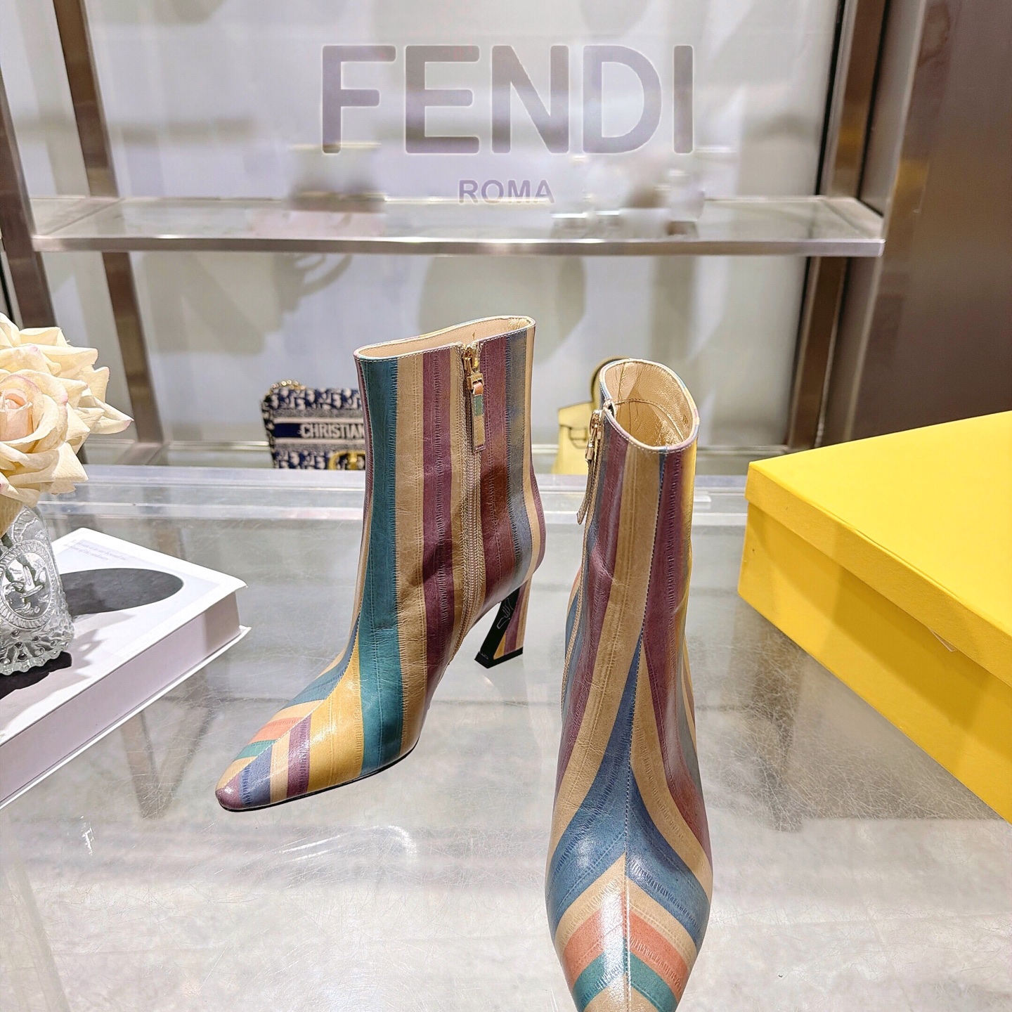 Fendi Colibrì Striped Ankle Boots