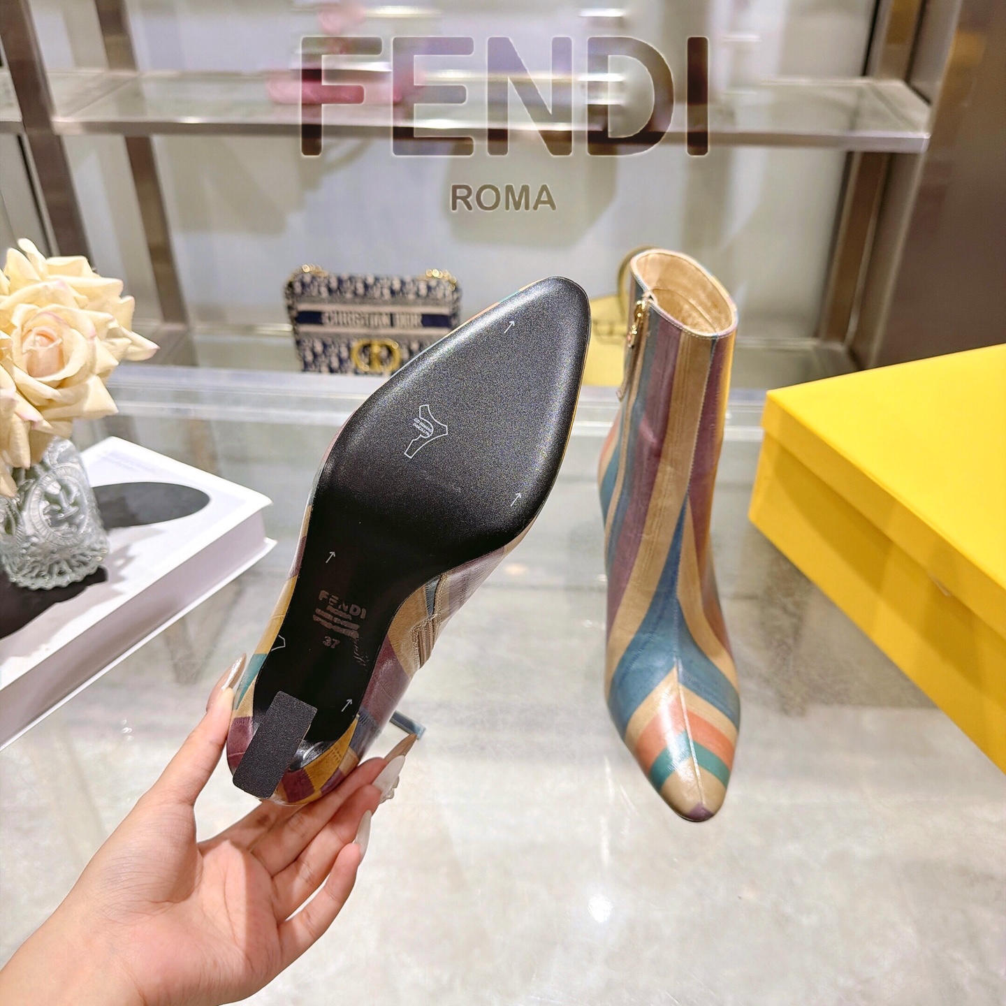 Fendi Colibrì Striped Ankle Boots